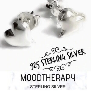 Moodtherapy Sterling Silver Handcrafted Puffy Heart Stud Earrings 925 NEW